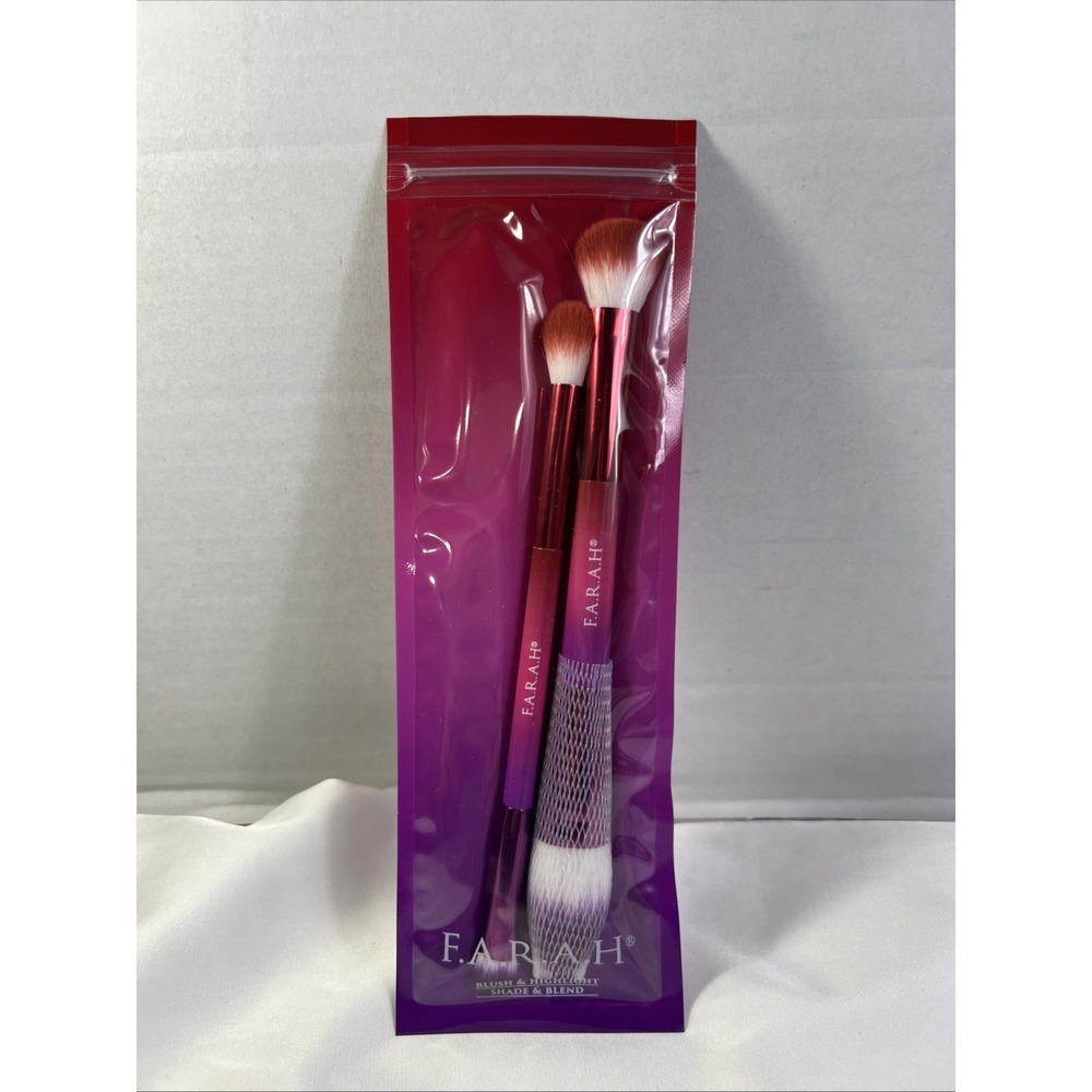 F.A.R.A.H Blush & Highlight Shade & Blend Makeup Brush Set Pink Purple New